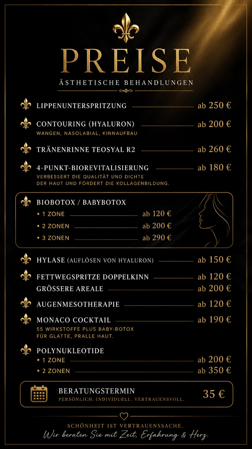 Aktuelle Preisliste von DB Aesthetic